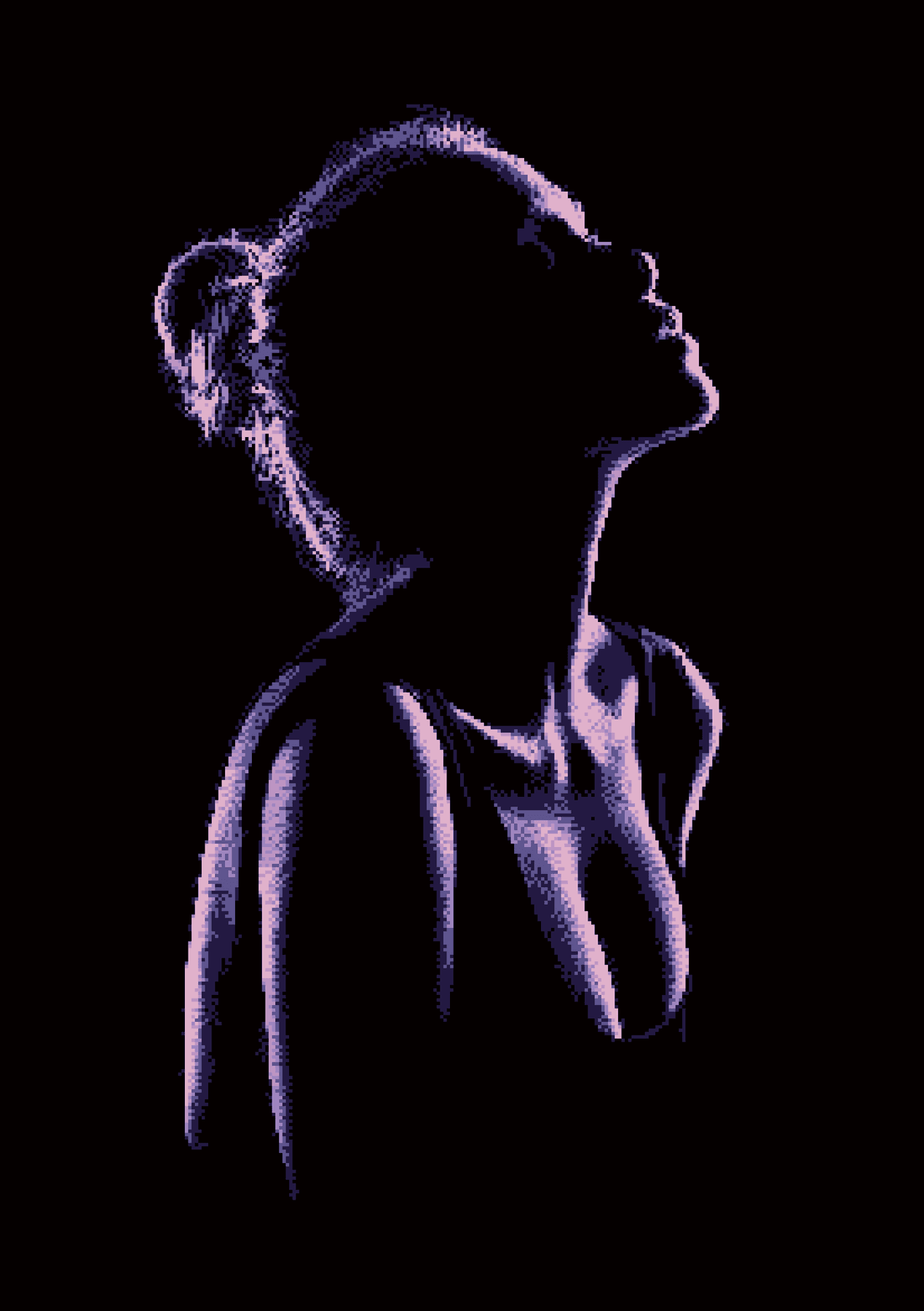Pixelated figure study generated from image-based noise.