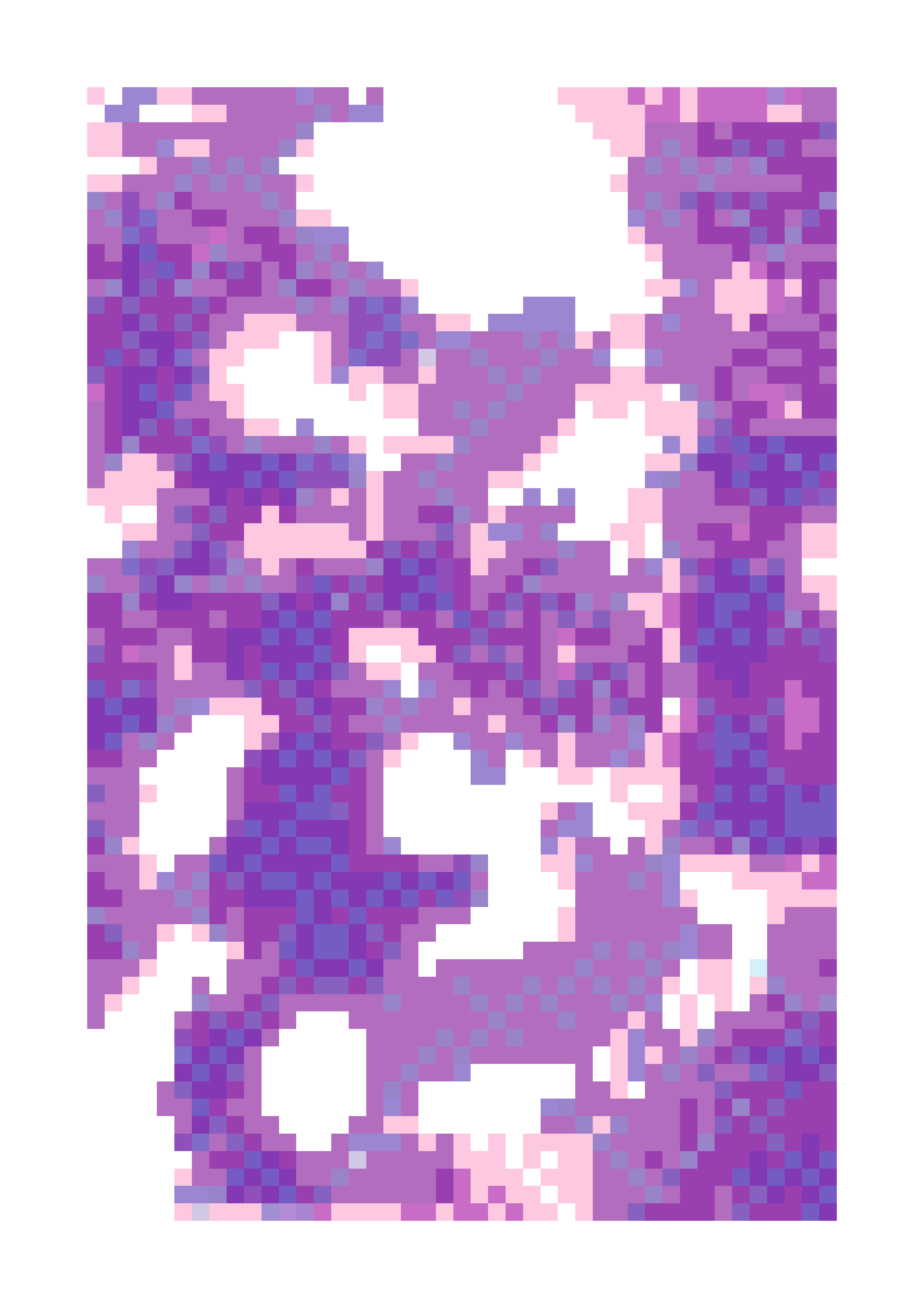 Pixelated purple and pink creative coding artwork with blocky generative forms