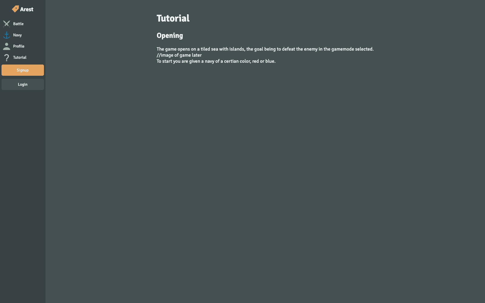 ARESTv tutorial page explaining the naval battle premise