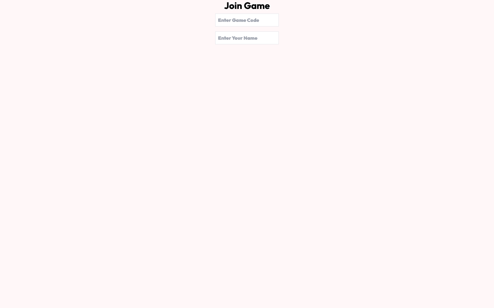 Roulette Game join screen with game code and player name fields