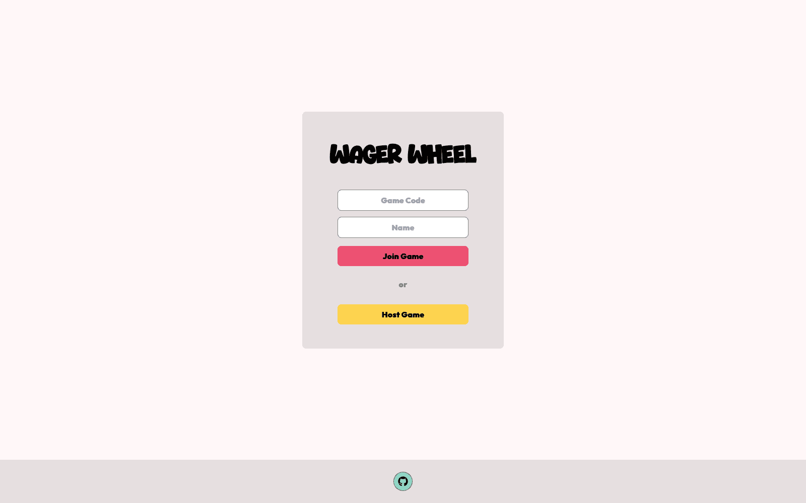 Roulette Game landing screen with join and host entry points